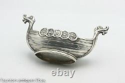 Theodor Olsens Viking Ship 925 solid sterling silver salt bowl dish glass Norway