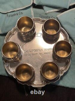 Tiffany & Co Small Vintage Sterling Silver Platter And Six Shot Glasses