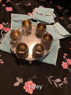 Tiffany & Co Small Vintage Sterling Silver Platter And Six Shot Glasses
