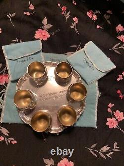 Tiffany & Co Small Vintage Sterling Silver Platter And Six Shot Glasses