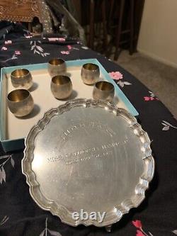 Tiffany & Co Small Vintage Sterling Silver Platter And Six Shot Glasses