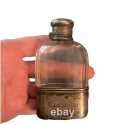 Tiffany & Co Sterling Silver Cut Glass Flask Art Deco Antique Vintage Monogram