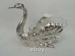 Traditional Swan Bird with Glass Liner Large Centerpiece German Sterling Silver