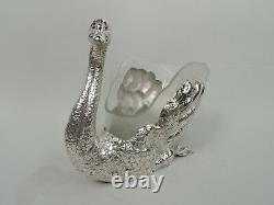 Traditional Swan Bird with Glass Liner Large Centerpiece German Sterling Silver