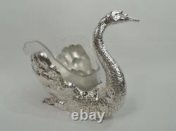 Traditional Swan Bird with Glass Liner Large Centerpiece German Sterling Silver