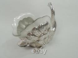Traditional Swan Bird with Glass Liner Large Centerpiece German Sterling Silver