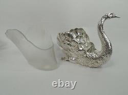 Traditional Swan Bird with Glass Liner Large Centerpiece German Sterling Silver