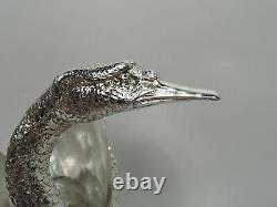 Traditional Swan Bird with Glass Liner Large Centerpiece German Sterling Silver