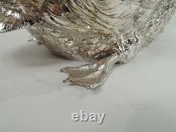 Traditional Swan Bird with Glass Liner Large Centerpiece German Sterling Silver