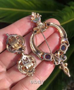 Trifari Alfred Philippe Sterling Silver Jewels Of Tanjore Brooch & Earring Set