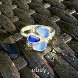 Triple Blue Genuine Caribbean Sea Glass Sterling Silver Ring Size 9