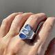 Triple Blue Genuine Caribbean Sea Glass Sterling Silver Wide Ring Size 13.5