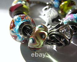 Trollbeads Bracelet Dbl Blue Dichroic Flower Lock Lot of 17 Elfbeads OOAK LE