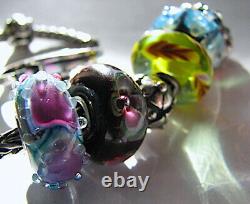 Trollbeads Bracelet Dbl Blue Dichroic Flower Lock Lot of 17 Elfbeads OOAK LE