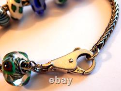 Trollbeads LAA Sterling Silver Charm Bracelet 6 Glass Lampwork Beads 6.5 Inch