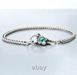 Trollbeads Sterling Silver Foxtail Bracelet with Dichroic Glass Flower Clasp 7.5