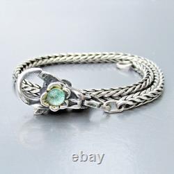 Trollbeads Sterling Silver Foxtail Bracelet with Dichroic Glass Flower Clasp 7.5