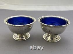 Two Vintage Sterling Silver Small Bowls With Cobalt Blue Glass Inserts 90g Jt99