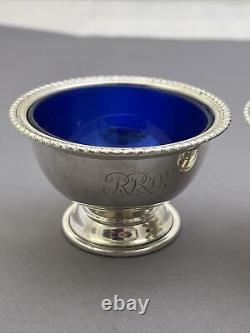 Two Vintage Sterling Silver Small Bowls With Cobalt Blue Glass Inserts 90g Jt99