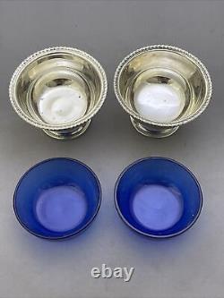 Two Vintage Sterling Silver Small Bowls With Cobalt Blue Glass Inserts 90g Jt99