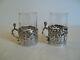 Unusual Pair Sterling Silver Shot Glass Holders With Cut Crystal Inserts