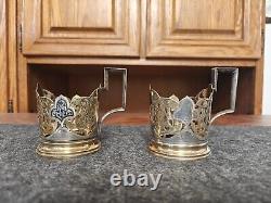 USSR Sterling Silver 875 Tea Glass holder 2 piece set 1963 Kubachi Podstakannik