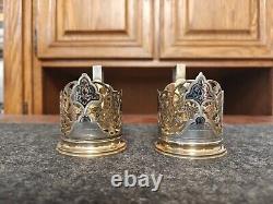 USSR Sterling Silver 875 Tea Glass holder 2 piece set 1963 Kubachi Podstakannik