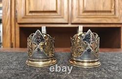 USSR Sterling Silver 875 Tea Glass holder 2 piece set 1963 Kubachi Podstakannik