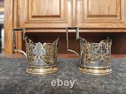 USSR Sterling Silver 875 Tea Glass holder 2 piece set 1963 Kubachi Podstakannik