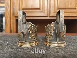 USSR Sterling Silver 875 Tea Glass holder 2 piece set 1963 Kubachi Podstakannik