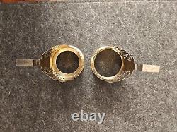 USSR Sterling Silver 875 Tea Glass holder 2 piece set 1963 Kubachi Podstakannik