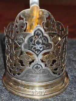 USSR Sterling Silver 875 Tea Glass holder 2 piece set 1963 Kubachi Podstakannik