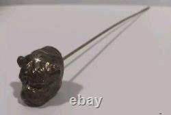 Unger Brothers Bulldog Hatpin Ruby Glass Eyes Sterling Silver Hat Pin Antique