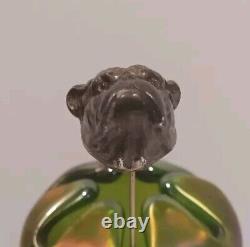 Unger Brothers Bulldog Hatpin Ruby Glass Eyes Sterling Silver Hat Pin Antique