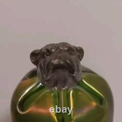 Unger Brothers Bulldog Hatpin Ruby Glass Eyes Sterling Silver Hat Pin Antique