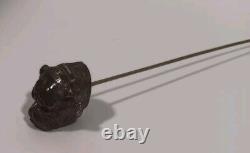 Unger Brothers Bulldog Hatpin Ruby Glass Eyes Sterling Silver Hat Pin Antique