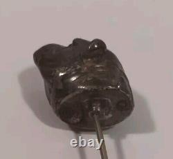 Unger Brothers Bulldog Hatpin Ruby Glass Eyes Sterling Silver Hat Pin Antique