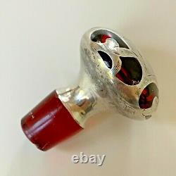 Unique Art Nouveau Cranberry Glass Perfume Bottle, Sterling Silver Overlay