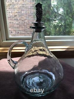 Unique Shape Vintage Glass Decanter Sterling Silver 925 Grape on Vines Stopper