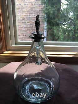Unique Shape Vintage Glass Decanter Sterling Silver 925 Grape on Vines Stopper