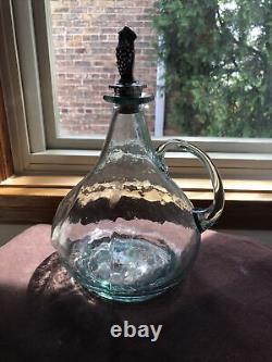 Unique Shape Vintage Glass Decanter Sterling Silver 925 Grape on Vines Stopper