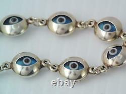 Unique Sterling Silver & Multi Colored Glass Evil Eye Ball Charm Bracelet 8 In