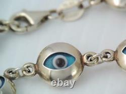 Unique Sterling Silver & Multi Colored Glass Evil Eye Ball Charm Bracelet 8 In