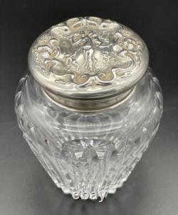 Unusual Wallace Irian Pattern Sterling Silver Topped Cut Glass Tea Caddy Jar