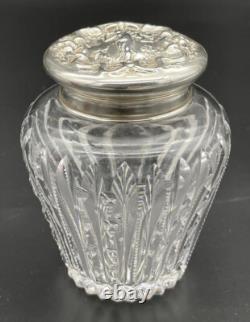 Unusual Wallace Irian Pattern Sterling Silver Topped Cut Glass Tea Caddy Jar