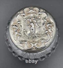 Unusual Wallace Irian Pattern Sterling Silver Topped Cut Glass Tea Caddy Jar