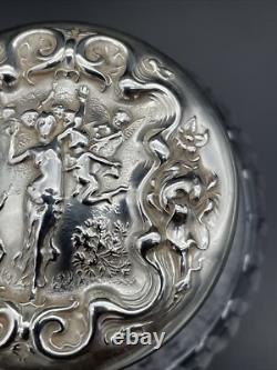Unusual Wallace Irian Pattern Sterling Silver Topped Cut Glass Tea Caddy Jar