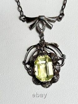 Uranium Vaseline Glass Stone Sterling Silver Dainty Necklace 16 Inches Long