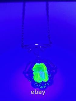 Uranium Vaseline Glass Stone Sterling Silver Dainty Necklace 16 Inches Long
