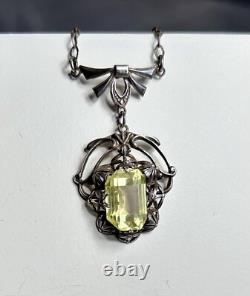 Uranium Vaseline Glass Stone Sterling Silver Dainty Necklace 16 Inches Long